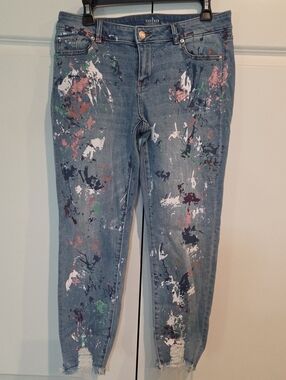 Soho Blue Denim Skinny Jeans with Multicolor Paint Splatters